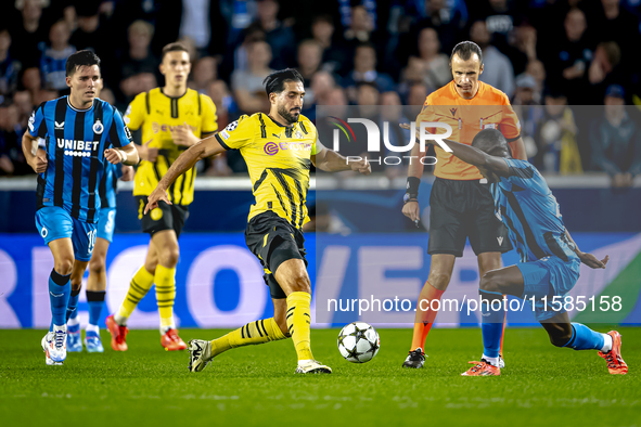 Borussia Dortmund defender Emre Can and Club Brugge defender Joel Ordonez during the match between Club Brugge and Borussia Dortmund at the...