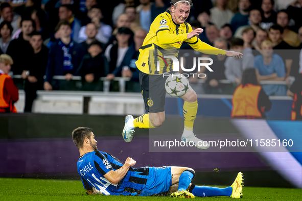 Club Brugge defender Brandon Mechele and Borussia Dortmund defender Julian Brandt during the match between Club Brugge and Borussia Dortmund...