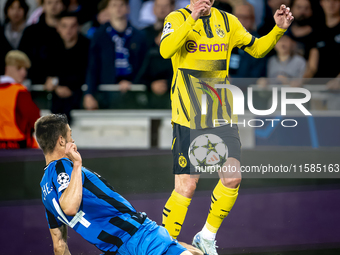 Club Brugge defender Brandon Mechele and Borussia Dortmund defender Julian Brandt during the match between Club Brugge and Borussia Dortmund...