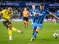 Borussia Dortmund forward Donyell Malen and Club Brugge defender Brandon Mechele during the match between Club Brugge and Borussia Dortmund...