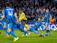 Borussia Dortmund defender Jamie Bynoe-Gittens scores the 0-2 during the match between Club Brugge and Borussia Dortmund at the Jan Breydels...