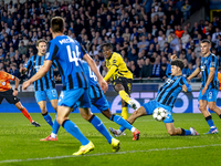 Borussia Dortmund defender Jamie Bynoe-Gittens scores the 0-2 during the match between Club Brugge and Borussia Dortmund at the Jan Breydels...