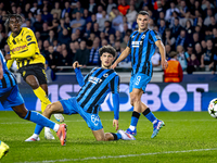 Borussia Dortmund defender Jamie Bynoe-Gittens scores the 0-2 during the match between Club Brugge and Borussia Dortmund at the Jan Breydels...