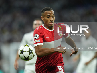 Jamie Leweling right winger of Stuttgart and Germany during the UEFA Champions League 2024/25 League Phase MD1 match between Real Madrid C.F...