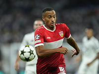 Jamie Leweling right winger of Stuttgart and Germany during the UEFA Champions League 2024/25 League Phase MD1 match between Real Madrid C.F...