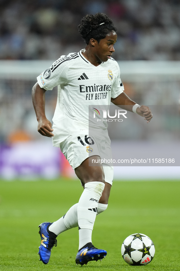 Endrick centre-forward of Real Madrid and Brazil during the UEFA Champions League 2024/25 League Phase MD1 match between Real Madrid C.F. an...