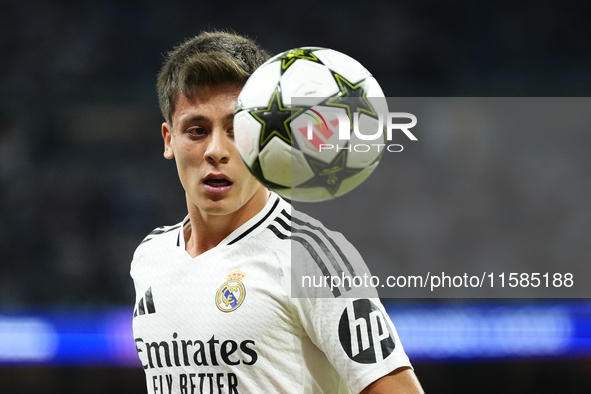 Arda Guler attacking midfield of Real Madrid and Turkey during the UEFA Champions League 2024/25 League Phase MD1 match between Real Madrid...