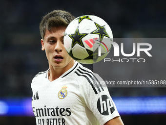 Arda Guler attacking midfield of Real Madrid and Turkey during the UEFA Champions League 2024/25 League Phase MD1 match between Real Madrid...