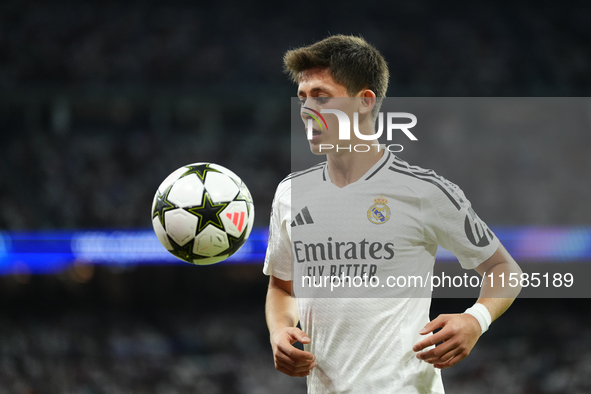 Arda Guler attacking midfield of Real Madrid and Turkey during the UEFA Champions League 2024/25 League Phase MD1 match between Real Madrid...