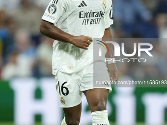 Endrick centre-forward of Real Madrid and Brazil in action during the UEFA Champions League 2024/25 League Phase MD1 match between Real Madr...