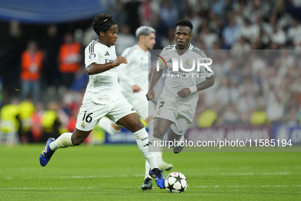 Endrick centre-forward of Real Madrid and Brazil in action during the UEFA Champions League 2024/25 League Phase MD1 match between Real Madr...