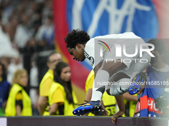 Endrick centre-forward of Real Madrid and Brazil celebrates after scoring his sides first goal during the UEFA Champions League 2024/25 Leag...