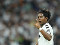 Endrick centre-forward of Real Madrid and Brazil celebrates after scoring his sides first goal during the UEFA Champions League 2024/25 Leag...