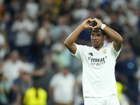 Endrick centre-forward of Real Madrid and Brazil celebrates after scoring his sides first goal during the UEFA Champions League 2024/25 Leag...