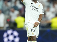 Endrick centre-forward of Real Madrid and Brazil celebrates victory after the UEFA Champions League 2024/25 League Phase MD1 match between R...