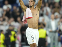 Jude Bellingham central midfield of Real Madrid and England celebrates victory after the UEFA Champions League 2024/25 League Phase MD1 matc...