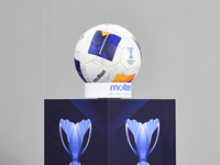 The match ball is seen during the AFC Champions League Two Group A football match between Qatar's Al Wakrah SC and Iran's Tractor SC at Al J...