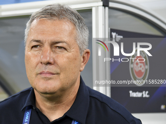 Dragan Skocic, head coach of Tractor SC, looks on prior to the AFC Champions League Group A football match between Qatar's Al Wakrah SC and...