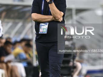 Dragan Skocic, head coach of Tractor SC, reacts during the AFC Champions League football match between Qatar's Al Wakrah SC and Iran's Tract...