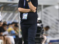 Dragan Skocic, head coach of Tractor SC, reacts during the AFC Champions League football match between Qatar's Al Wakrah SC and Iran's Tract...