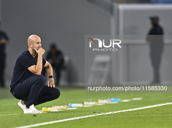 Miguel Angel Ramirez Medina, head coach of Al Wakrah SC, reacts during the AFC Champions League football match between Qatar's Al Wakrah SC...