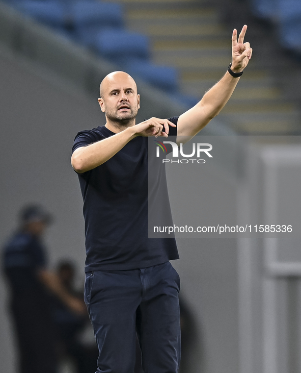 Miguel Angel Ramirez Medina, head coach of Al Wakrah SC, reacts during the AFC Champions League football match between Qatar's Al Wakrah SC...