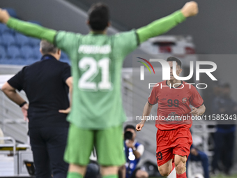 Amirhossein Hosseinzadeh of Tractor SC celebrates after scoring a goal during the AFC Champions League football match between Qatar's Al Wak...