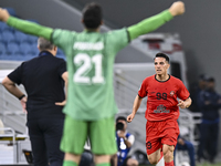 Amirhossein Hosseinzadeh of Tractor SC celebrates after scoring a goal during the AFC Champions League football match between Qatar's Al Wak...