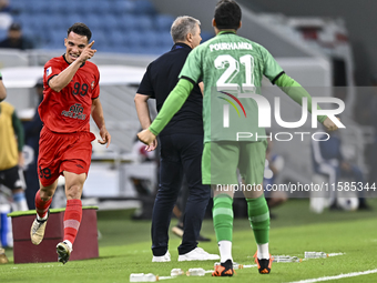 Amirhossein Hosseinzadeh of Tractor SC celebrates after scoring a goal during the AFC Champions League football match between Qatar's Al Wak...