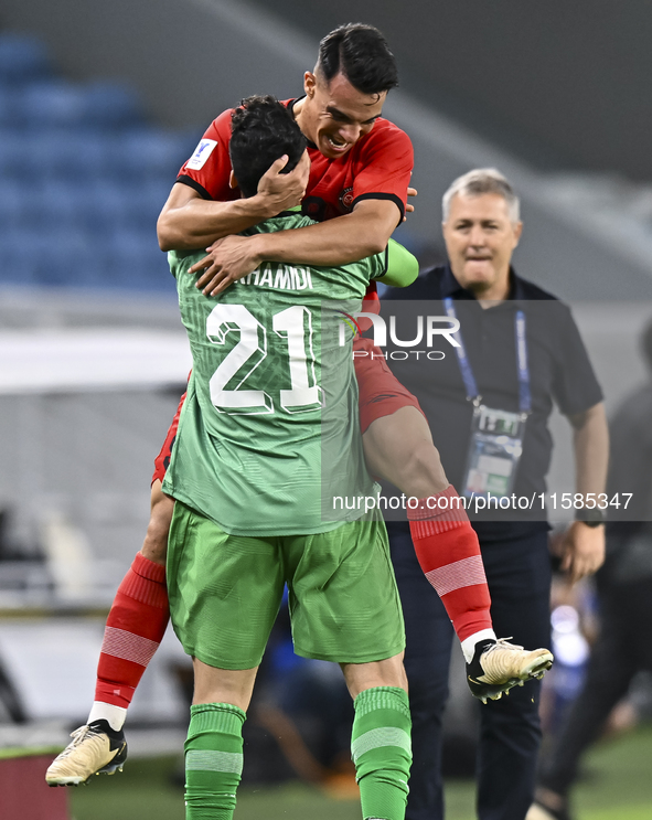 Amirhossein Hosseinzadeh of Tractor SC celebrates after scoring a goal during the AFC Champions League football match between Qatar's Al Wak...