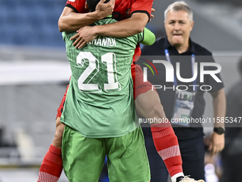 Amirhossein Hosseinzadeh of Tractor SC celebrates after scoring a goal during the AFC Champions League football match between Qatar's Al Wak...