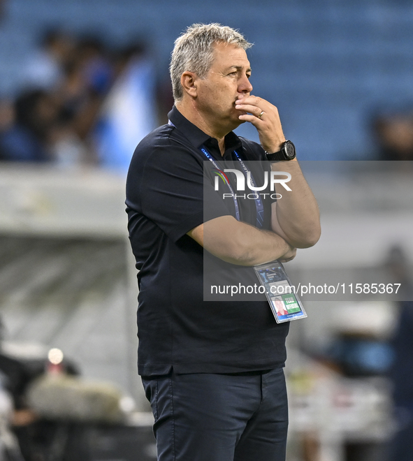 Dragan Skocic, head coach of Tractor SC, reacts during the AFC Champions League elite football match between Qatar's Al Wakrah SC and Iran's...