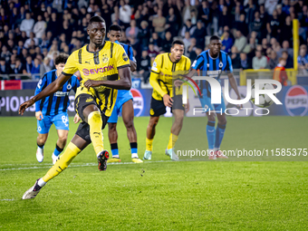 Borussia Dortmund forward Sehrou Guirassy scores the 0-3 during the match Club Brugge vs. Borussia Dortmund at the Jan Breydelstadion for th...