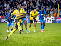 Borussia Dortmund forward Sehrou Guirassy scores the 0-3 during the match Club Brugge vs. Borussia Dortmund at the Jan Breydelstadion for th...