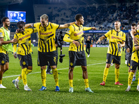 Players of Borussia Dortmund celebrate the victory after the game during the match Club Brugge - Borussia Dortmund at the Jan Breydelstadion...