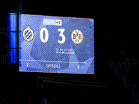 The scoreboard shows 0-3 during the match between Club Brugge and Borussia Dortmund at the Jan Breydelstadion for the Champions League, Leag...