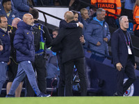 Inter Milan manager Simone Inzaghi and Manchester City F.C. manager Pep Guardiola at full time during the UEFA Champions League League Stage...