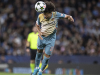 Rico Lewis #82 of Manchester City F.C. during the UEFA Champions League League Stage match between Manchester City and Football Club Interna...