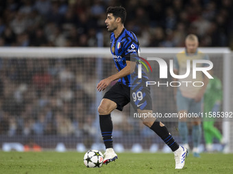 Mehdi Taremi #99 of Inter Milan during the UEFA Champions League League Stage match between Manchester City and Football Club Internazionale...