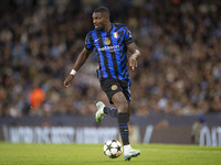 Marcus Thuram #9 of Inter Milan during the UEFA Champions League League Stage match between Manchester City and Football Club Internazionale...