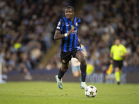 Marcus Thuram #9 of Inter Milan during the UEFA Champions League League Stage match between Manchester City and Football Club Internazionale...