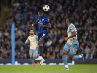 Marcus Thuram #9 of Inter Milan during the UEFA Champions League League Stage match between Manchester City and Football Club Internazionale...