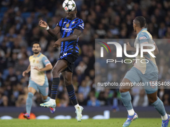 Marcus Thuram #9 of Inter Milan during the UEFA Champions League League Stage match between Manchester City and Football Club Internazionale...