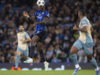 Marcus Thuram #9 of Inter Milan during the UEFA Champions League League Stage match between Manchester City and Football Club Internazionale...