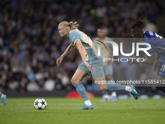 Erling Haaland #9 of Manchester City F.C. during the UEFA Champions League League Stage match between Manchester City and Football Club Inte...