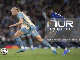 Erling Haaland #9 of Manchester City F.C. during the UEFA Champions League League Stage match between Manchester City and Football Club Inte...