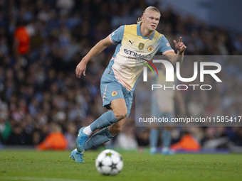 Erling Haaland #9 of Manchester City F.C. during the UEFA Champions League League Stage match between Manchester City and Football Club Inte...