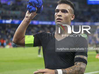 Lautaro Martinez #10 of Inter Milan during the UEFA Champions League group stage match between Manchester City and Football Club Internazion...