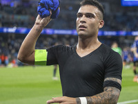 Lautaro Martinez #10 of Inter Milan during the UEFA Champions League group stage match between Manchester City and Football Club Internazion...