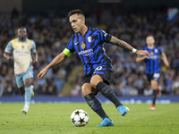 Lautaro Martinez #10 of Inter Milan during the UEFA Champions League group stage match between Manchester City and Football Club Internazion...